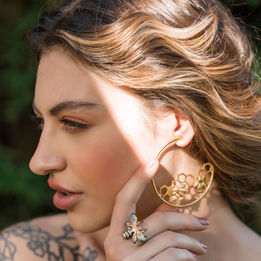 Bee Hoop Earrings